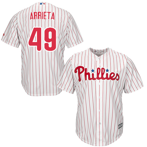 Phillies #49 Jake Arrieta White(Red Strip) New Cool Base Stitched MLB Jersey